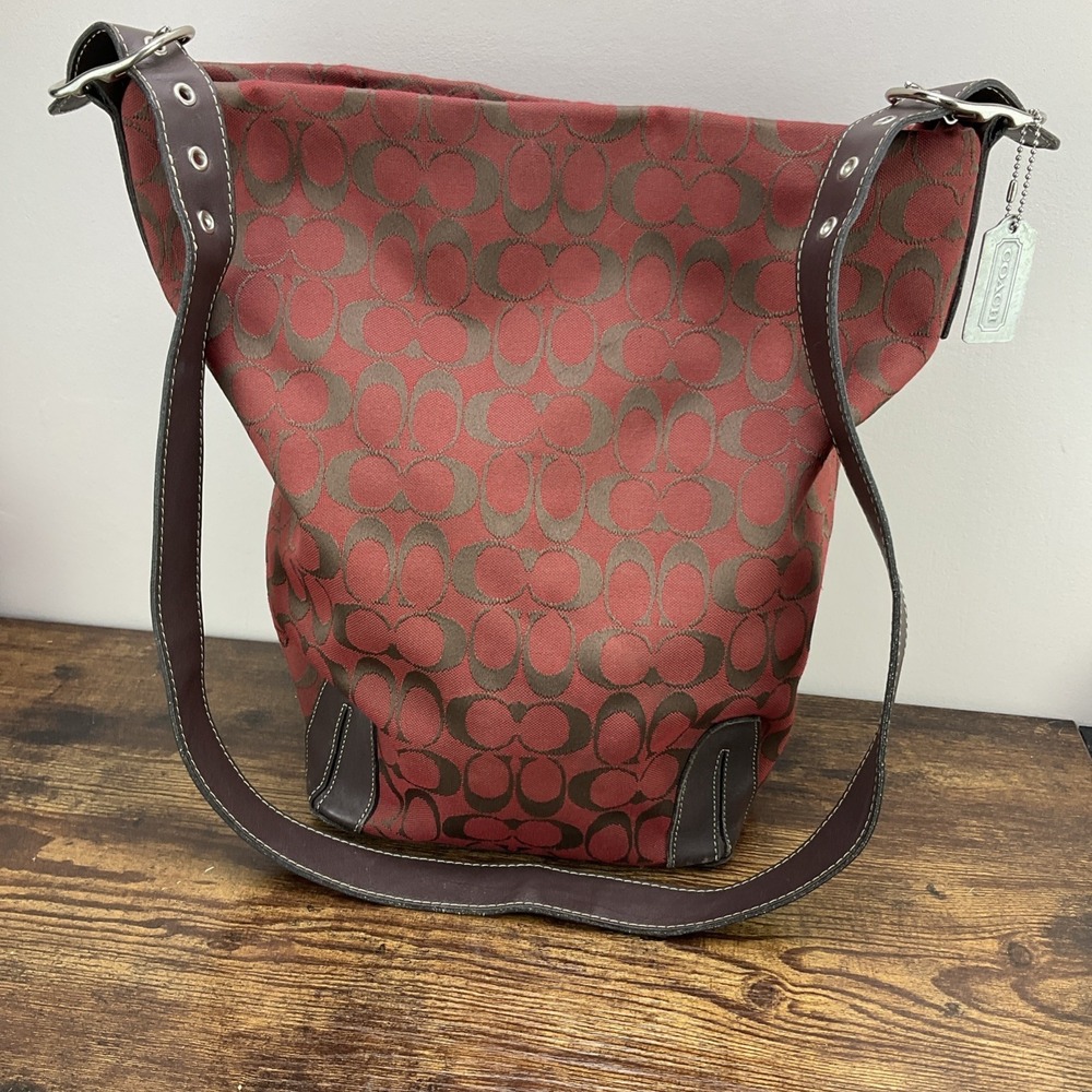 Coach Y2K 2000s XL Signature Twill Canvas Bucket Hobo Satchel Crossbody Bag 6083